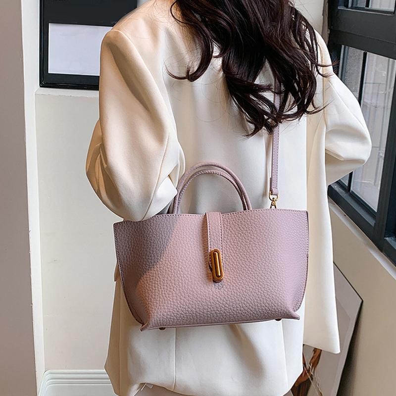 Yogodlns Новая высококачественная однотонная женская сумка через плечо из искусственной кожи, большая вместимость, повседневная сумка через плечо для поездок на работу, сумка-ведро