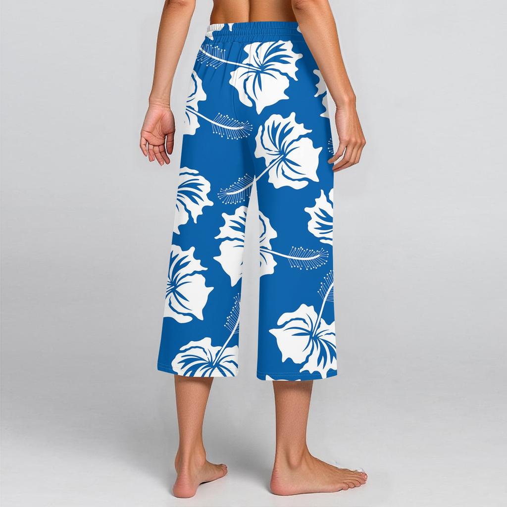 Женские летние повседневные спортивные брюки с высокой талией и принтом, укороченные брюки свободного покроя