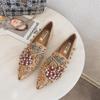 Women's 2020 Autumn Large Single Shoes - Rivet Cherry, Rhinestone Pointed Toe, Flat Style