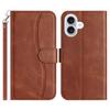 For iPhone 16 Stand Case with Strap PU Leather Wallet Phone Cover S Shape Stitching Design - Black
