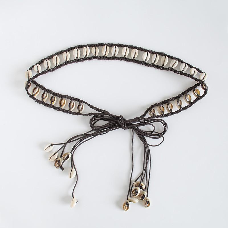Handmade Leather Boho Waist Belt With Shell Decorations For Casual Wear