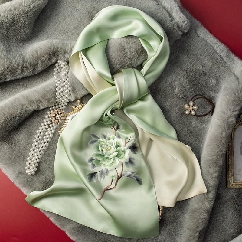 100% Mulberry Silk Suzhou Embroidery Long Scarf Handmade Versatile Shawl Cheongsam Mothers Day Gift