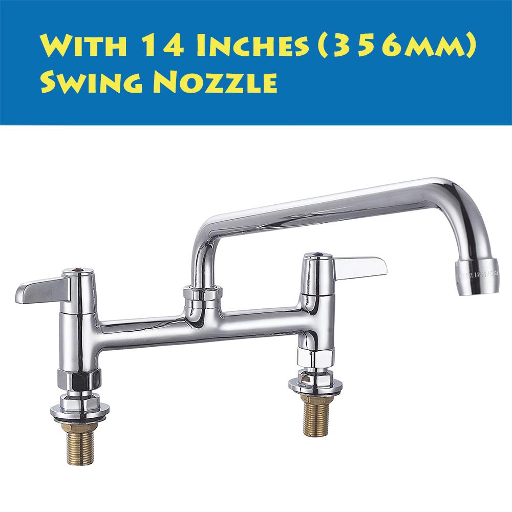 Commercial Industrial Brass Deck Mount Dual Handle Kitchen Faucet with Selectable Spout 8 Inch Center for Hotels & Restaurants