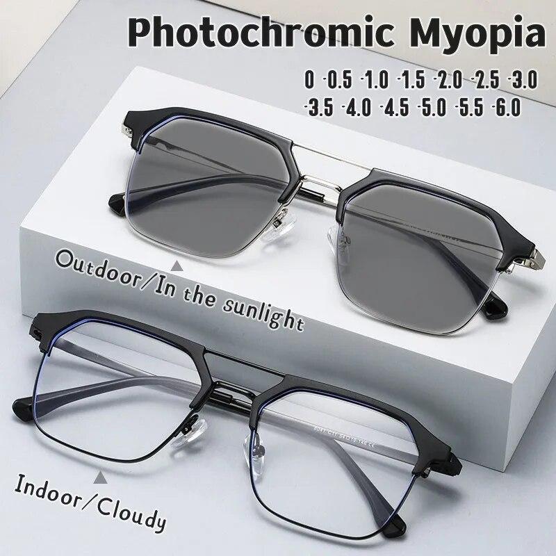 Модные фотохромные очки для близорукости, унисекс, очки для близорукости, винтажные, меняющие цвет, мужские и женские очки с минусом диоптрий
