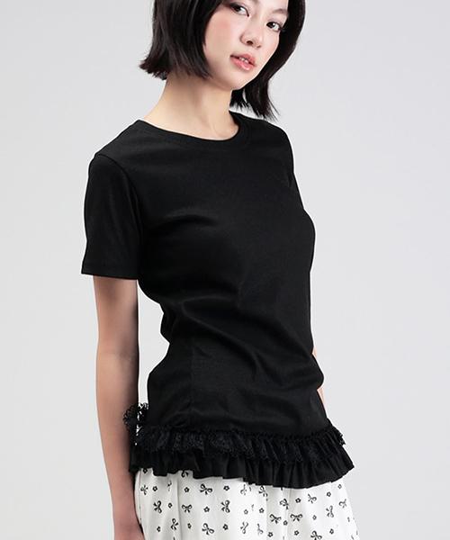 WHEN YOU MOVE Asymmetrical Shirred Frill Lace T-Shirt (3 Colors)