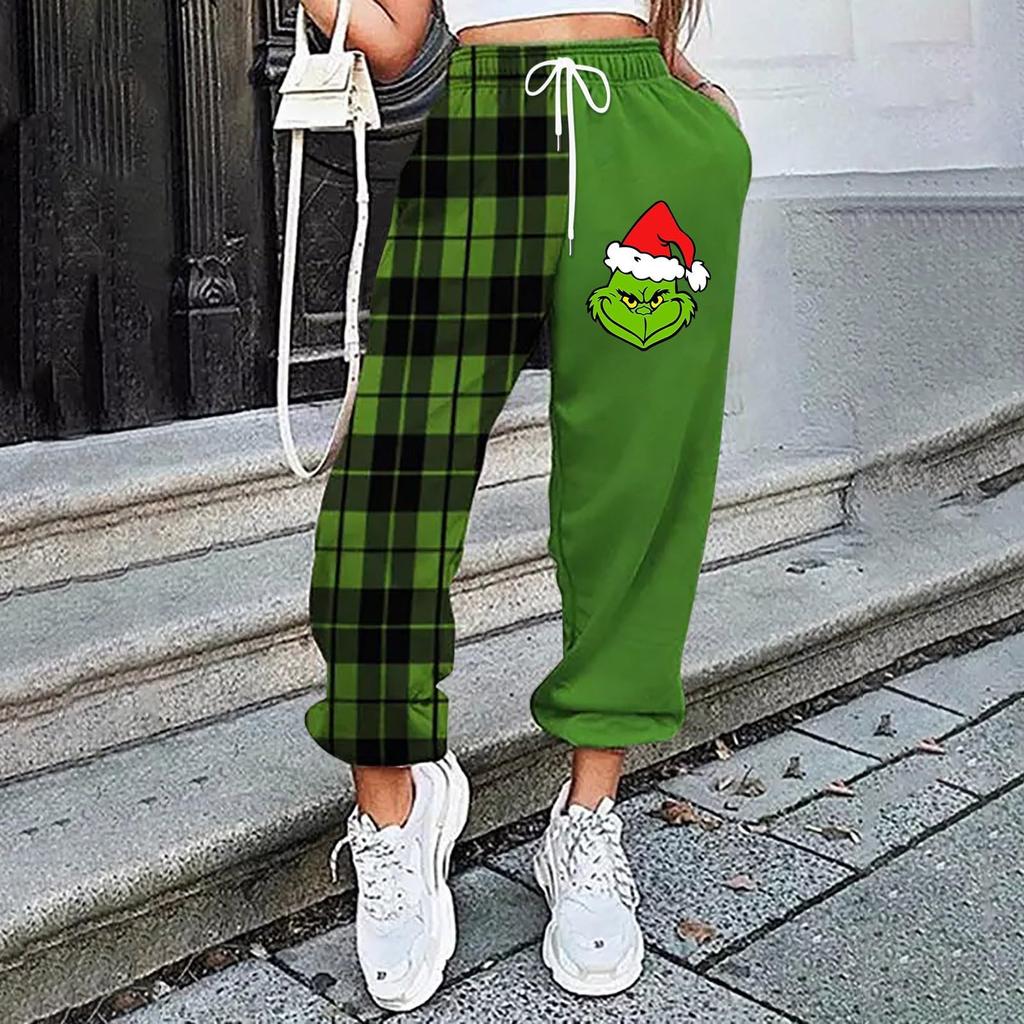 Women's Casual Fashion Christmas Printed Casual Pants, Sanitary Pants, Drawstring Elastic Waist Leggings