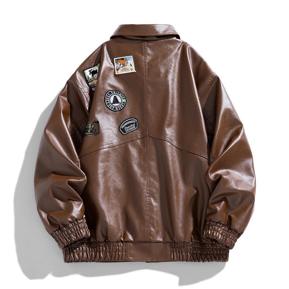 Черная модная куртка с лацканами, повседневная, весна и осень, новая свободная мужская кожаная куртка для мотоцикла