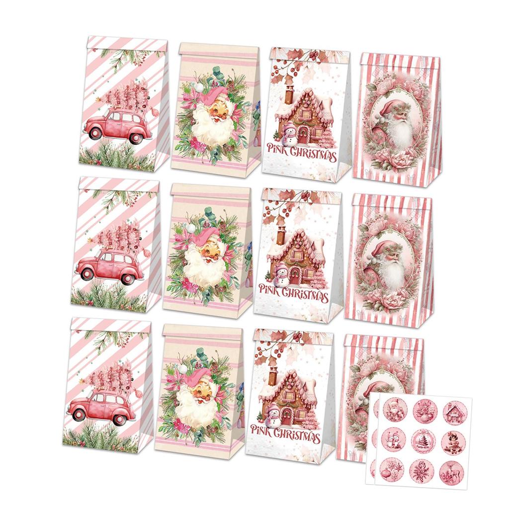 12x Рождественские подарочные бумажные пакеты для хранения, пакеты для подарков со стикерами, многофункциональные