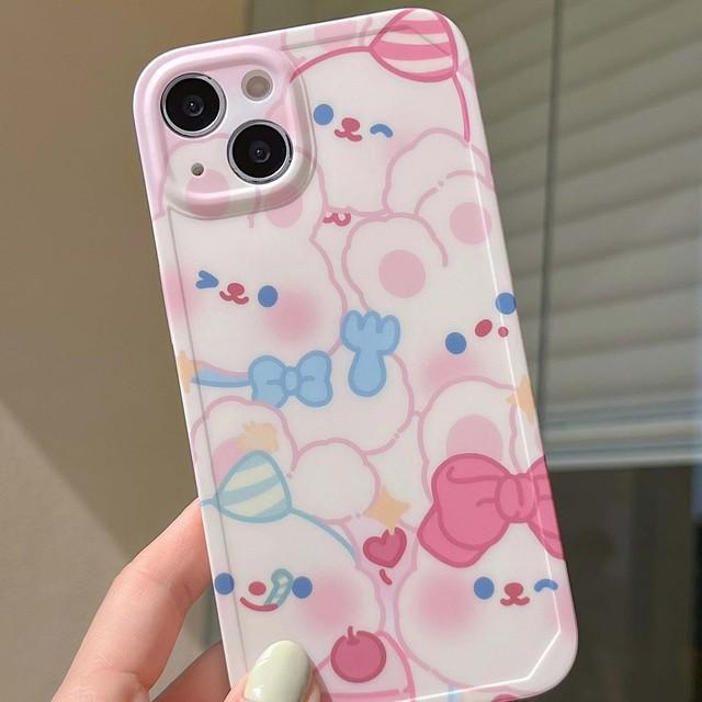 Ins розовый кролик в виде ракушки для Iphone 13 12 11 Promax 14 Pro Max милый мультяшный торт смайлик милый кролик чехол для телефона задняя крышка