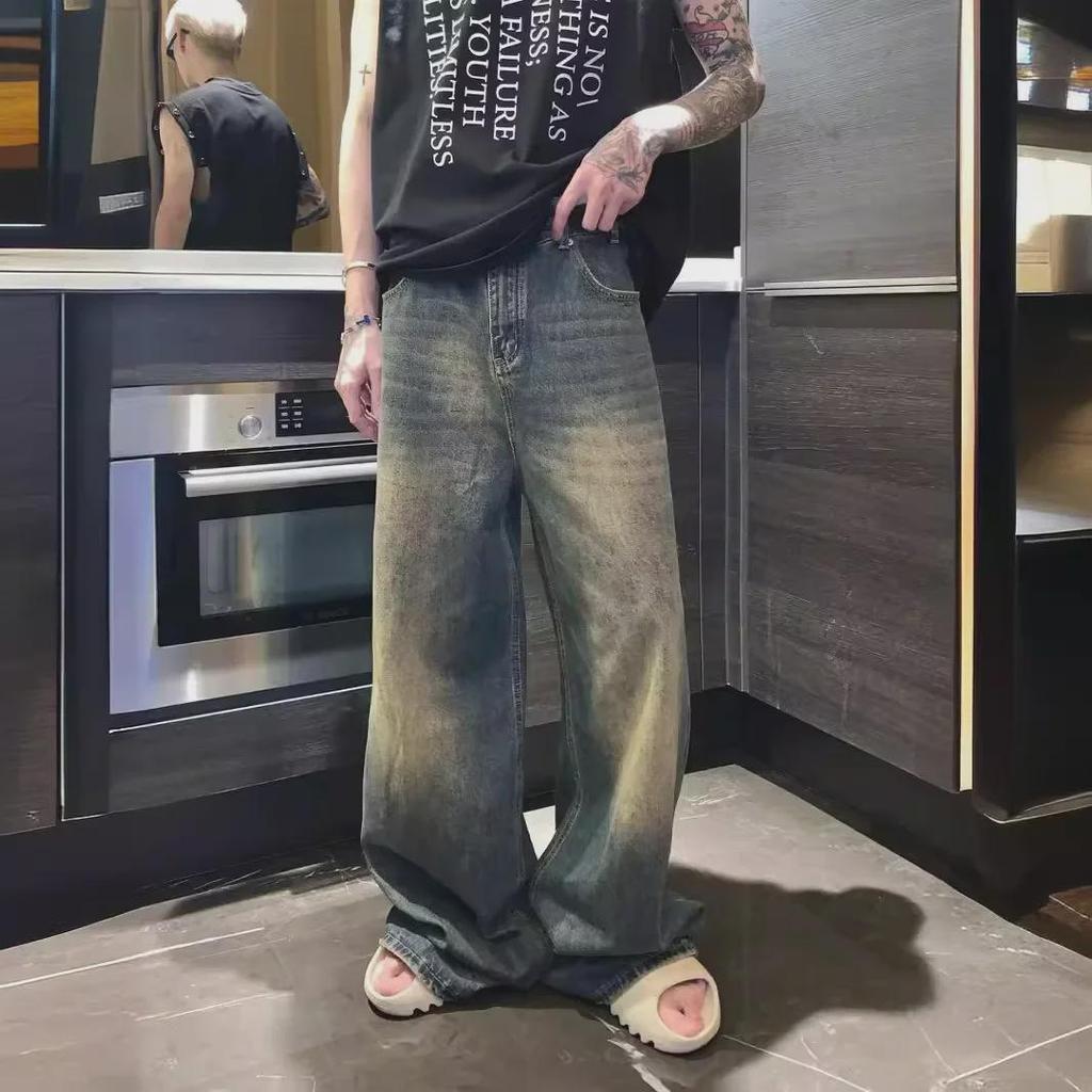 Мужские джинсы с широкими штанинами в стиле ретро с градиентом — модный свободный крой для осени и зимы