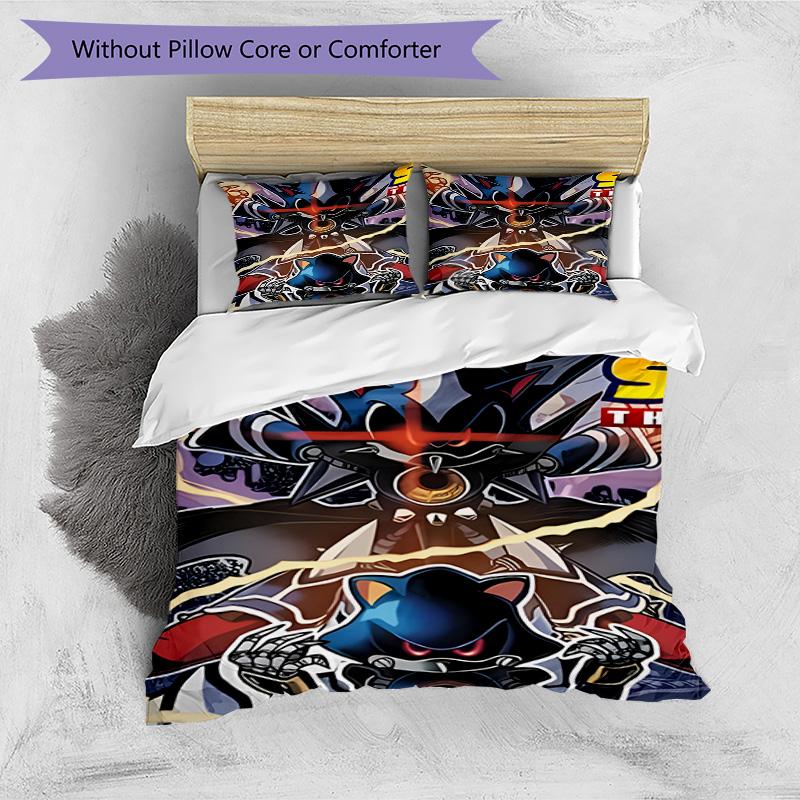3pcs Duvet Cover Set (1*Duvet Cover + 2*Pillowcase, Without Core), Sonic Print Bedding Set, Bedroom Decor, All‑Season, Birthday Gift
