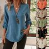 2025 New Autumn and Winter  Women's Button V-neck Pocket T-shirt Tops for Women