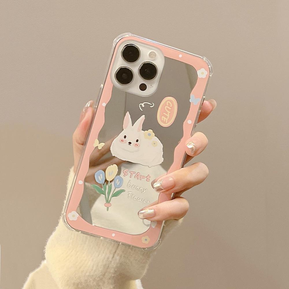 Oil Painting Rabbit Suitable for Iphone14 Apple 16promax Mobile Phone Case 15 Makeup Mirror Xs Anti Fall 8p11