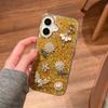 For iPhone 16 Case with Strap Glitter Sunflower Butterfly Epoxy Design Phone Cover