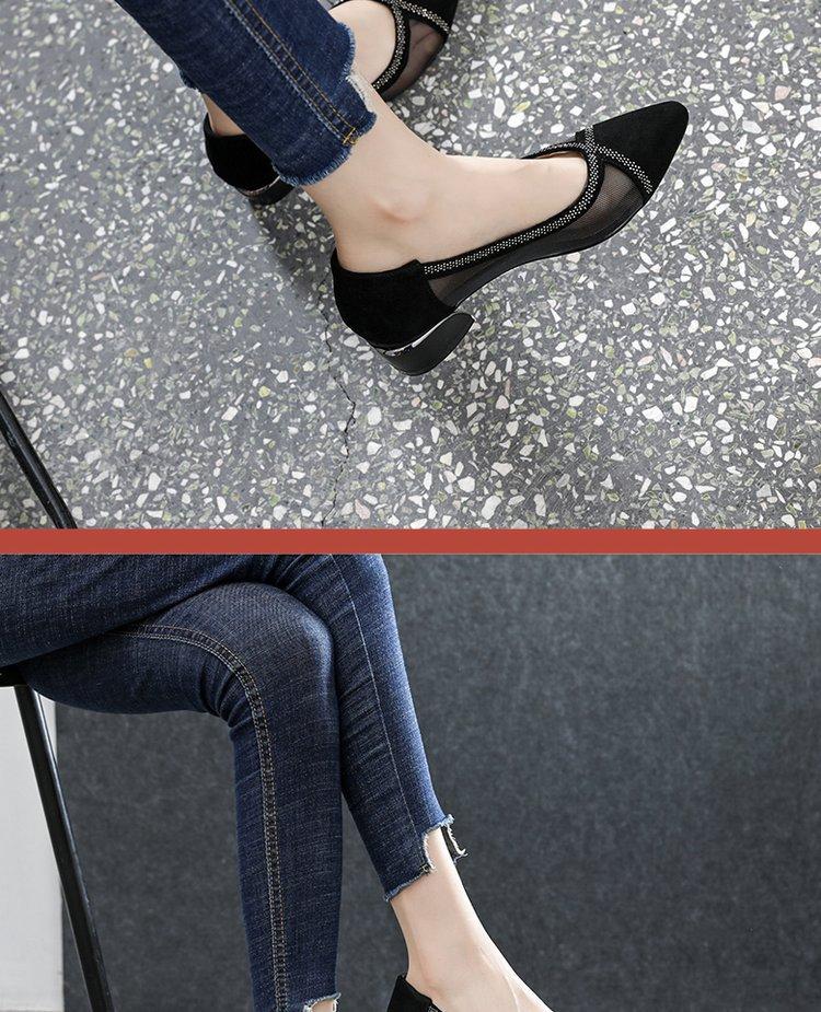 Дышащие сетчатые сандалии женские 2025 новая летняя модель с острым носком, с мелким вырезом, туфли-лодочки, толстый каблук, плоская подошва, универсальные, удобные, из маленькой кожи