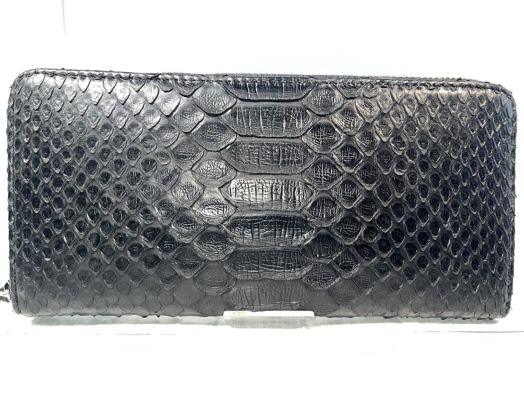 GUODI Настоящая Кожа Питона Матовая Отделка Длинный Кошелек на Молнии по Периметру с Отделением для Карт, TK-AB20LW3 (черный), Унисекс, Кошелек-портмоне из кожи змеи