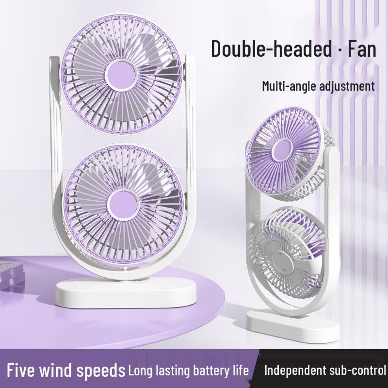 Dual-Head USB Rechargeable Night Light Fan for Air Circulation – Ideal for Outdoor, Dorm, or Office with Long Battery Life
