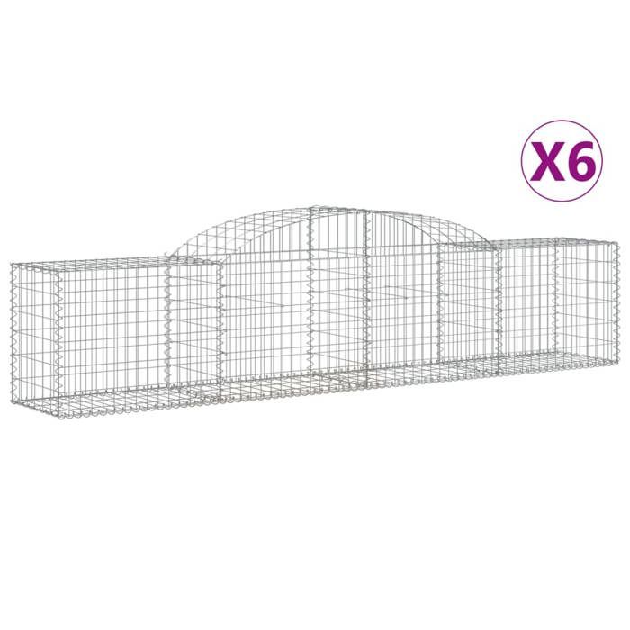 VidaXL Paniers à gabions arqués 6 pcs 300x50x60/80 cm fer galvanisé, gabion, cage de gabion, panier de mur de gabion, mur de 3146669