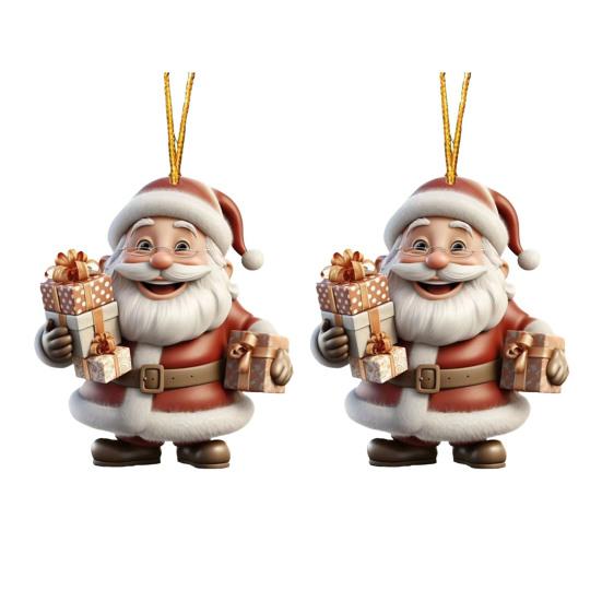 2/7Pcs Christmas Santa Claus Hanging Decoration Holiday Party Winter Xmas Tree 2D Flat Acrylic Cartoon Father Christmas Hanging Ornament