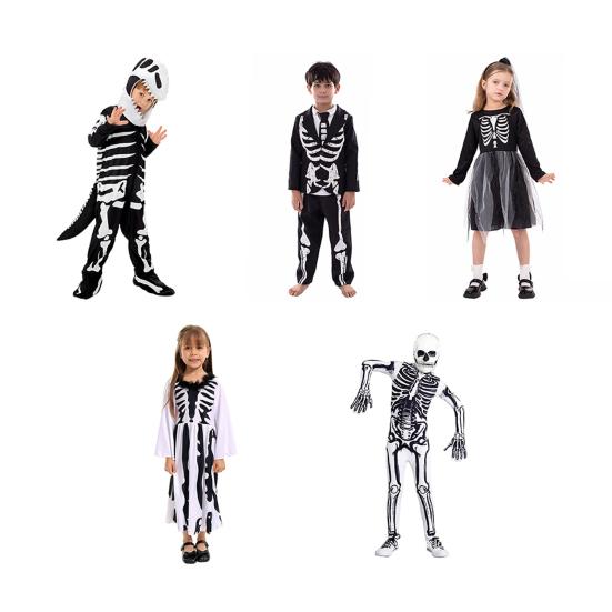 Kids Skeleton Costume Halloween Skeleton Tutu Skirt/Dinosaur Jumpsuit/Bone Onesie Outfit for Boys Girls Dress-up