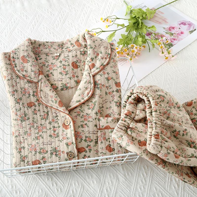 Женский пижамный костюм, толстый теплый кардиган, зимние пижамные комплекты с длинным рукавом и цветочным принтом, домашняя одежда, одежда для сна
