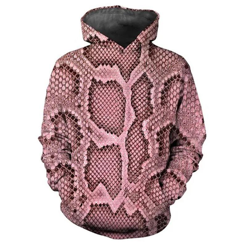 Unisex Oversized Hooded Pullover, Snake Skin 3D Print, Casual Streetwear Sweatshirt Top