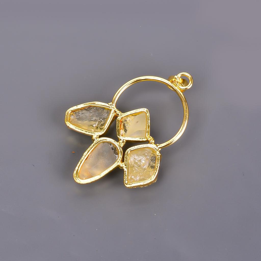 Цитрин Драгоценный камень Позолоченный День сестер Электроформованный Этнический Обручальный кулон V-119