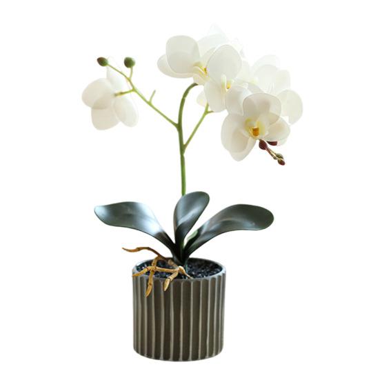 Artificial Potted Plant Faux Moth Orchid Bonsai Desktop Artificial Potted Phalaenopsis Flowers for Home Dining Table Office Desk Decoration