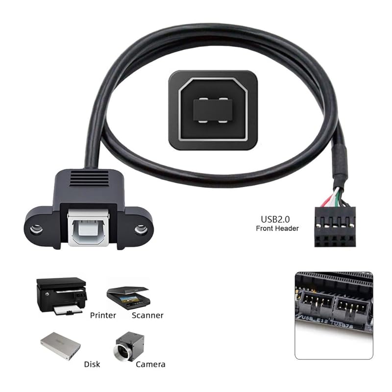 Cablecc USB 2.0 9 pin 10 pin motherboard Header to USB standard type B female extension cable with nut for panel mounting