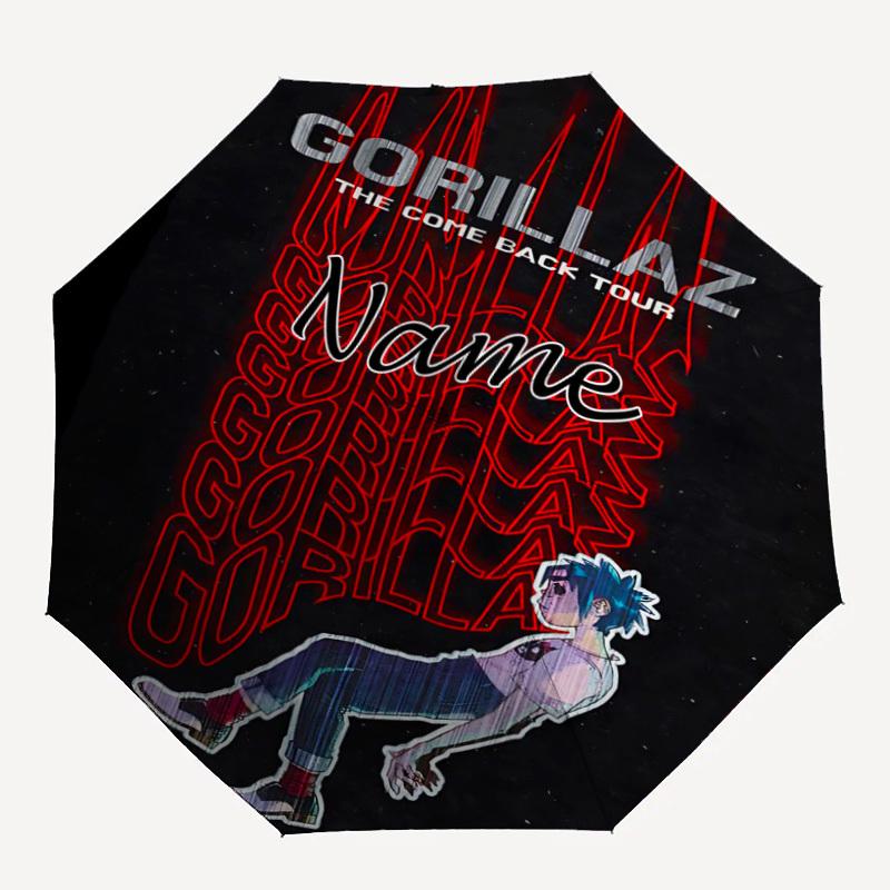 1PC Gorillaz, Comeback Tour Custom Name Automatic Open/Close, 8-Rib Durable Frame Compact Travel Umbrella for Men & Women D1222056