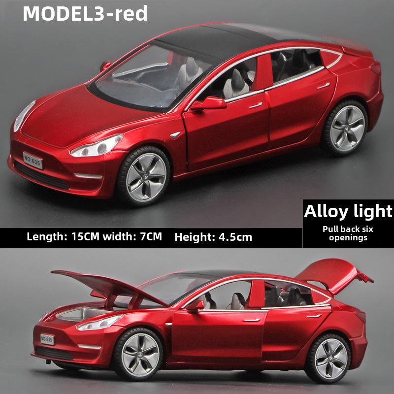 1:32 Tesla Model 3 Alloy Toy Car with Light & Sound Effects, Pull-Back Action.