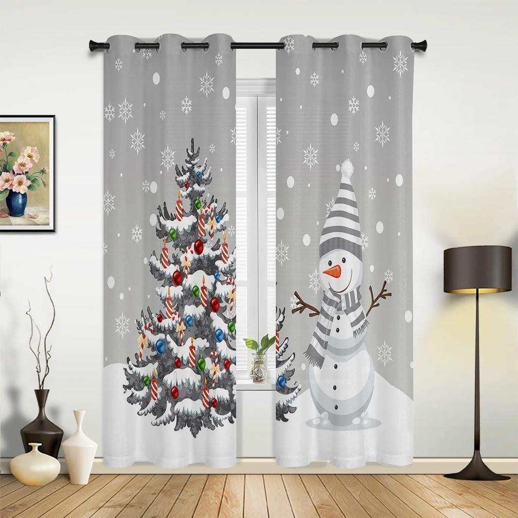 Christmas Tree Snowman Snowflake Pink Window Curtains Decor For Home Bedroom Kitchen Living Room Ornament Xmas Gifts Navidad