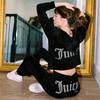 Women's Casual Sports Suite Solid Color Letter Embroidery Long Sleeve Hooded Sweatshirt Loose-Fit Trousers 2-Piece Set