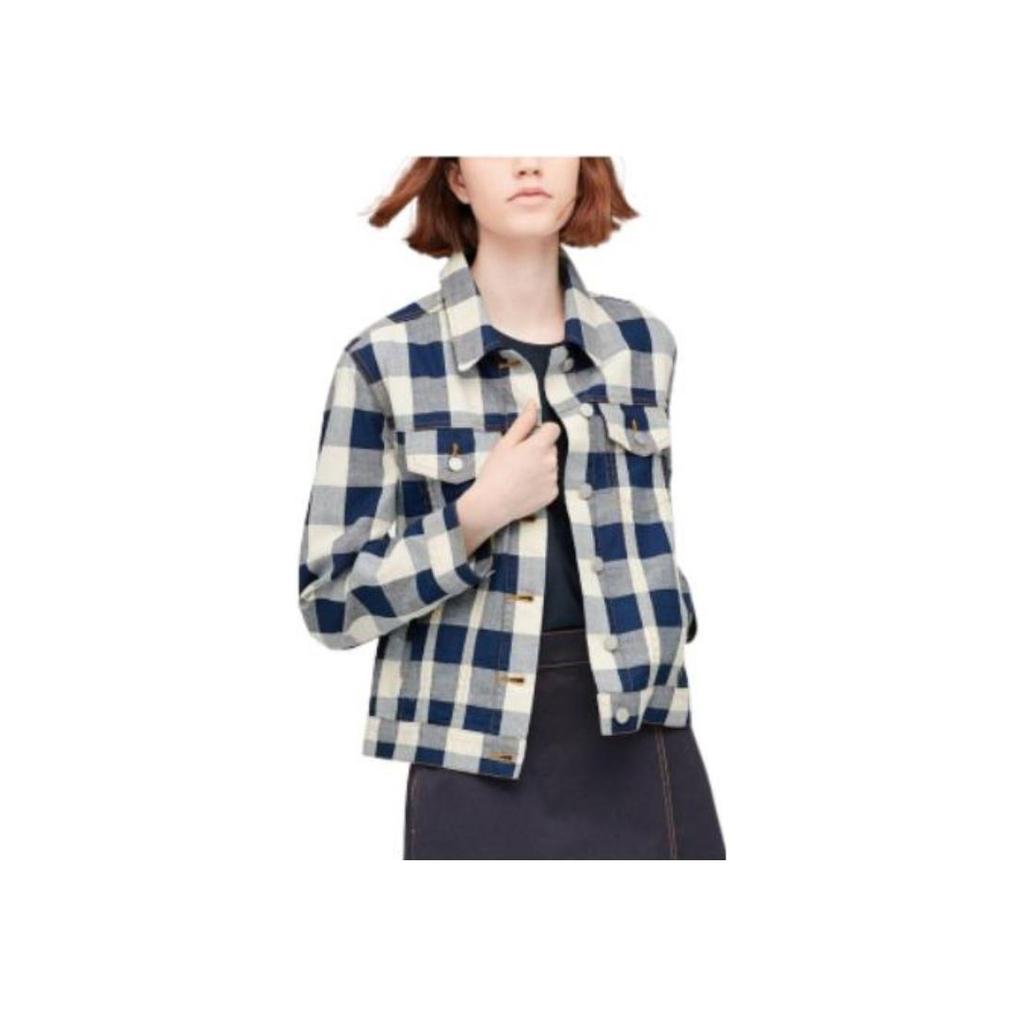 Uniqlo Клетчатая однобортная куртка с лацканами и длинным рукавом, повседневная, женская, синяя 429047-68