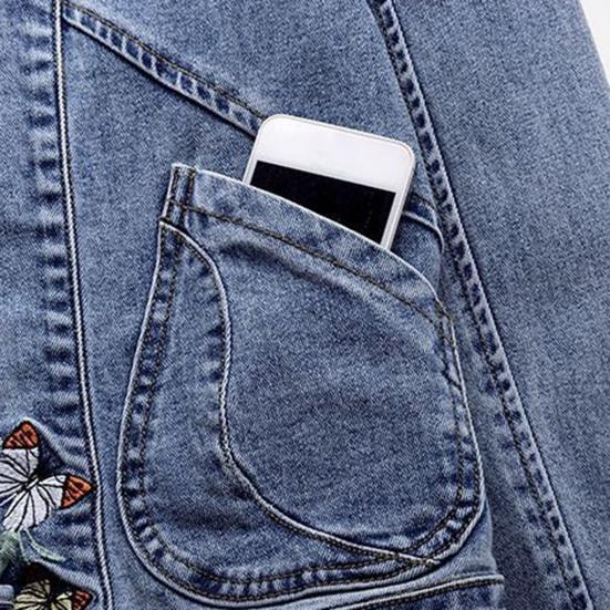 Женский жакет с вышивкой бабочек, однобортный, с длинными рукавами, однотонный, с отложным воротником, приталенный