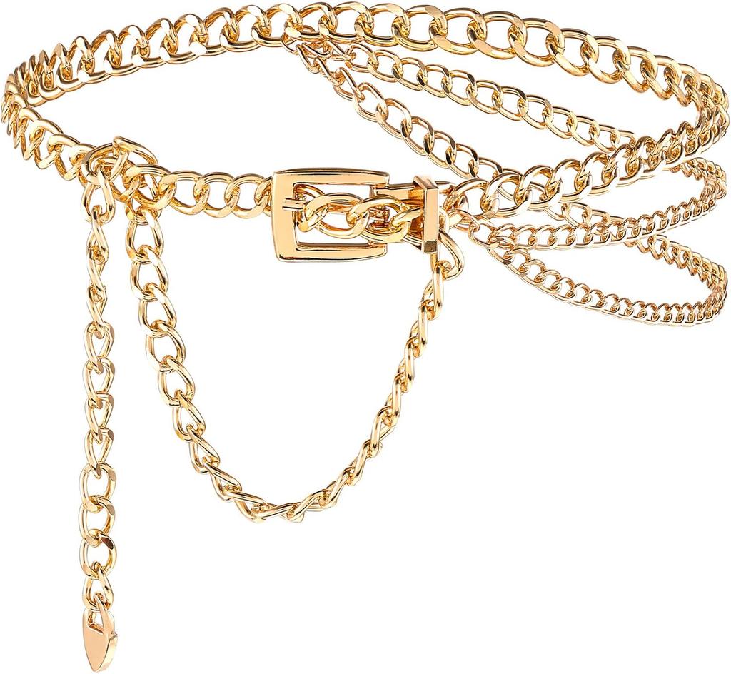 Women Multilayer Adjustable Metal Waist Chain Belt, Fashion Layered Chain Dress Jeans Body Decor Belly Jewelry Waist Accessories