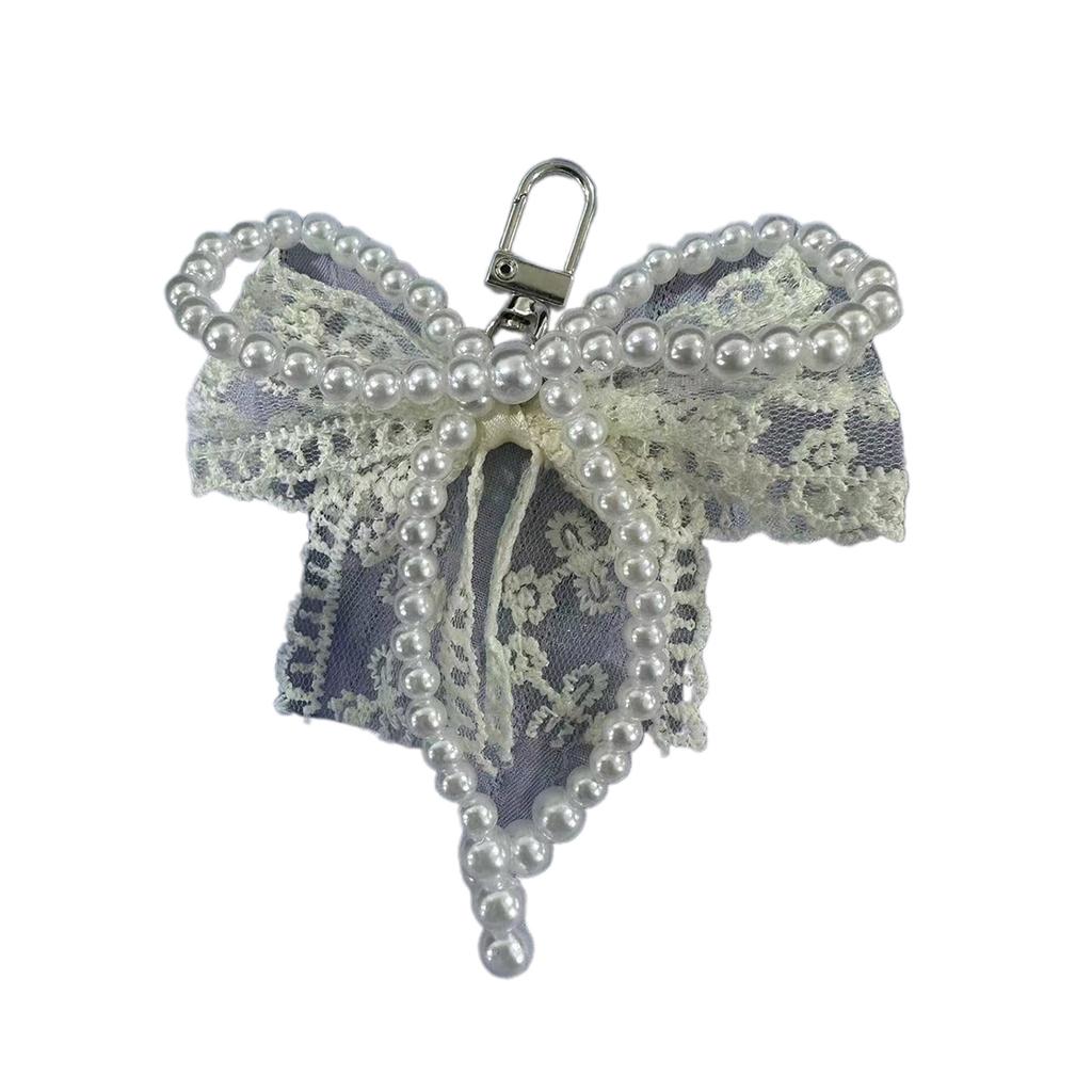 Elegant Pearls Beaded Bowknot Keychain Lovely Beaded Bowknot Keyring Accessory Pearls Bowknot Phone Lanyard Adornment