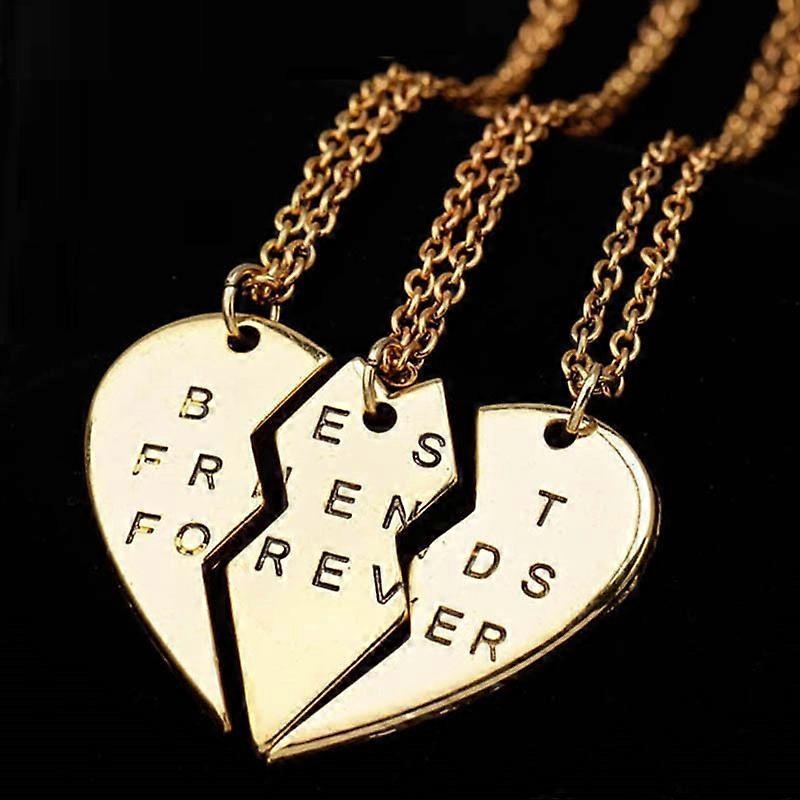 3pcs Personalized Best Friends Forever Necklace Stainless Steel Engraved Puzzle Heart Friendship Pendant Necklaces Gift