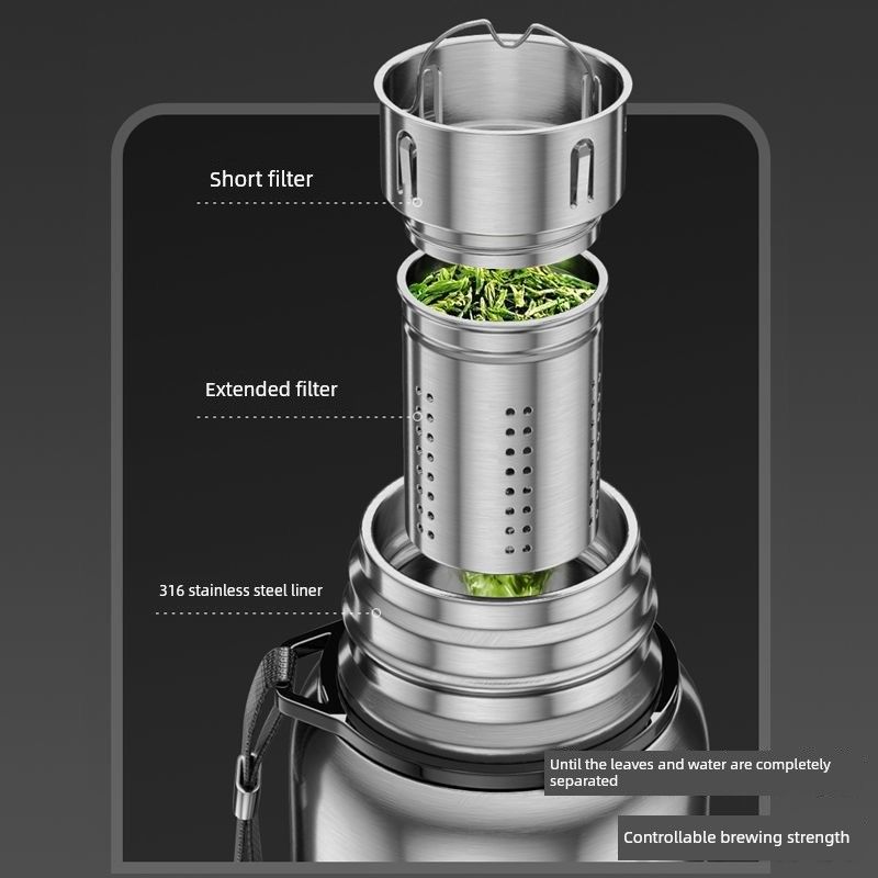 All-Steel Large-Capacity Insulated Cup 316 Stainless Steel Water Cup for Men and Women, Tea Brewing, Car-Mounted, Outdoor Tea-Water Separation Cup