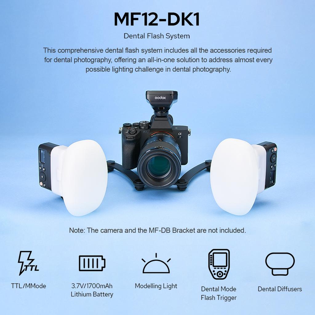 Комплект макровспышки GODOX MF12-DK1, включающий 2 выносные TTL-вспышки MF12 + 1 триггер вспышки + 8