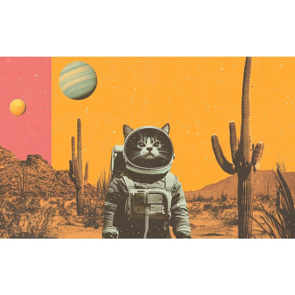 Vintage Space Astronaut Cats Poster Surrealism Vaporwave Retro Futuristic Funny Animal Canvas Painting Wall Art Room Home Decor