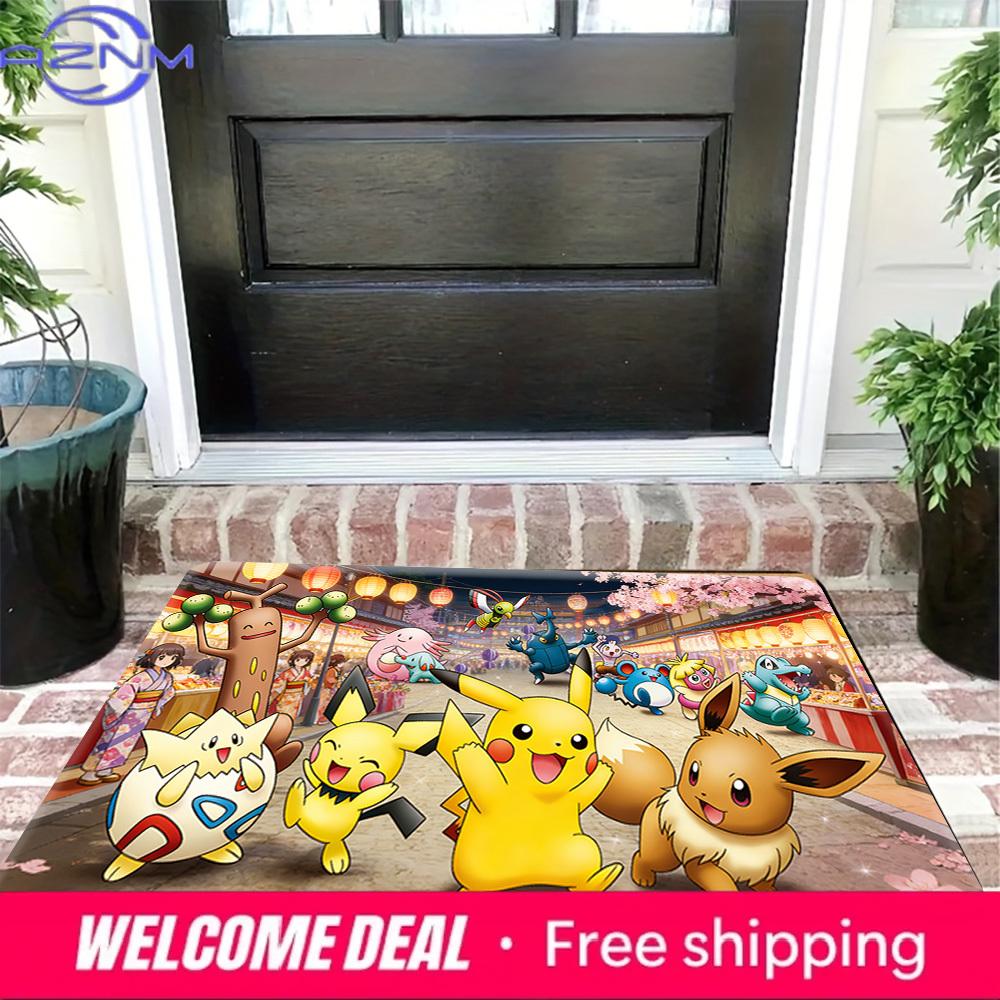 Pokemon Summer Festival Night Print Non-slip Doormat, Soft Absorbent Floor Rug for Home Decor