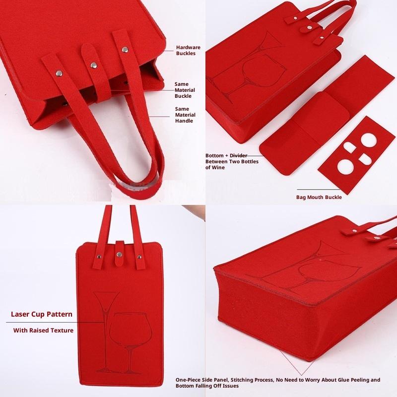 Фетровый пакет для винных бутылок Двойной бутылочный Отличная грузоподъемность Ручной пакет для упаковки напитков Подарочная упаковка Мешочек для хранения Сумка-тоут для вина