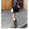 2025 New Korean Retro Old Belt Buckle Medium Tube Knight Boots Women's Thick-soled Niche Stacking Boots Martin Boots