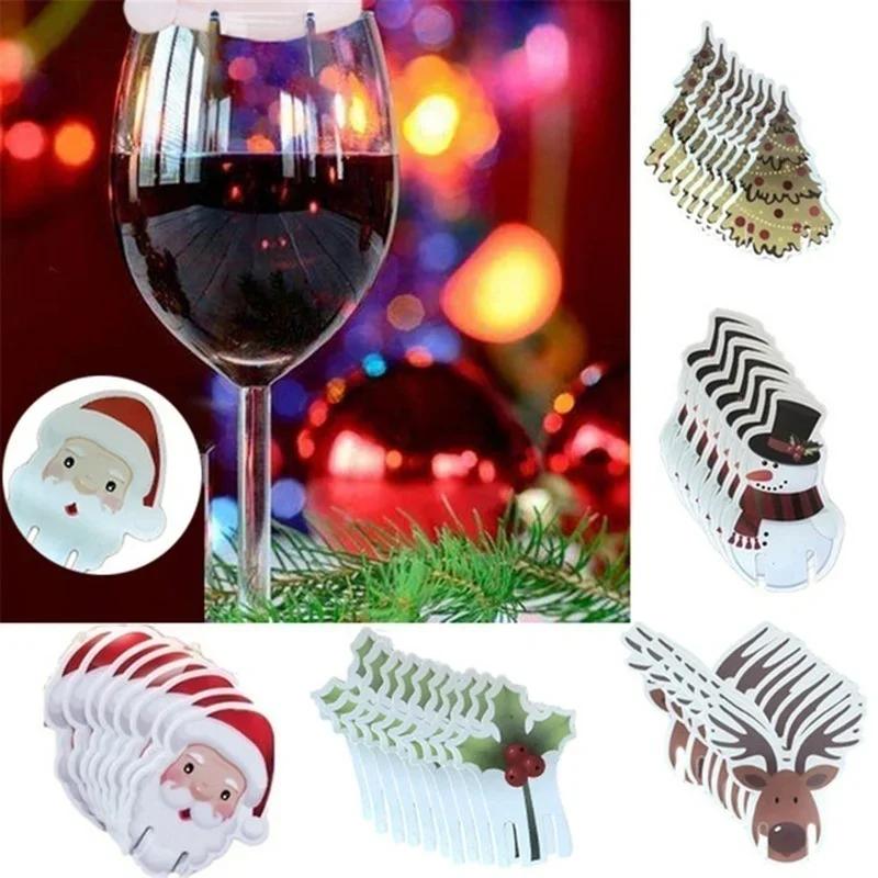 2026 New 20Pcs Christmas Wine Glass Charm Cards Xmas Table Ornaments Home Holiday Decoration Party Table Setting Accessories