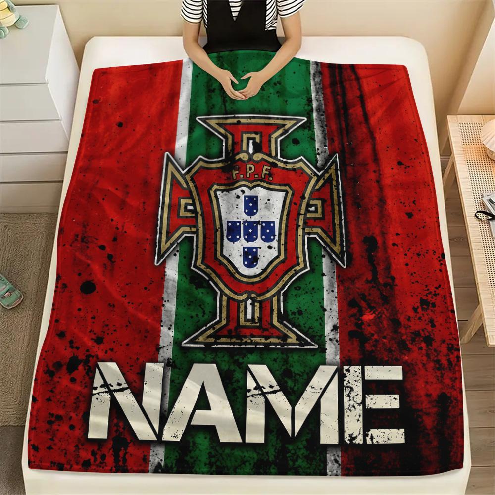 Custom Name Portugal National Football Team Flannel Blanket, High quality Comfortable for All Seasons, Home Decor, Warmth and Comfort