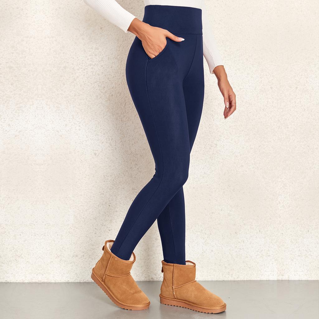 Леггинсы из овечьей шерсти с карманами, женские зимние теплые толстые бархатные брюки с высокой талией, термофлисовые колготки