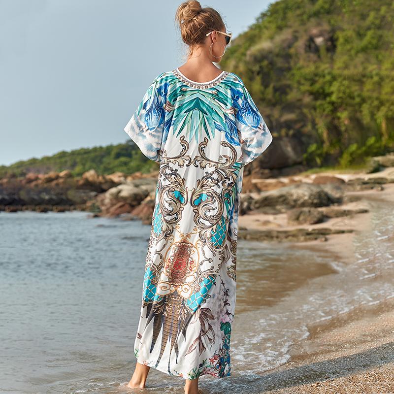 EDOLYNSA Быстросохнущие сексуальные накидки на бикини с богемным принтом и v-образным вырезом, летнее платье, пляжная туника, женская пляжная одежда, кафтан, купальник, накидка