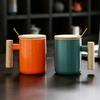 Керамическая кружка 400 мл Кофейная чашка Необычная чайная чашка Деревянная ручка Цветная глазурь Персонализированный подарок Рождественские чашки Посуда Кружки