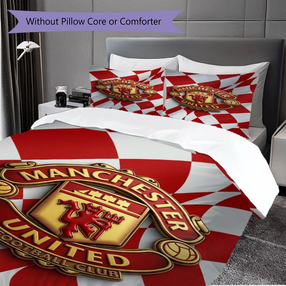 Manchester emblem flag Bedding (1 * duvet cover + 2 * pillowcase, without core) 2D Flat Soft and comfortable Bedding set Christmas birthday gift